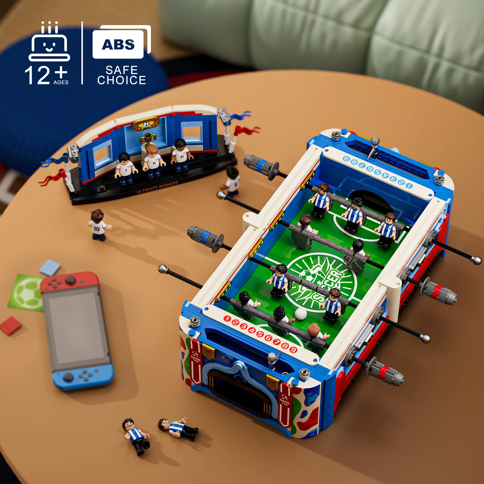 JAKI Glory of the Game Foosball Table 1493 PCS Building Blocks Building Bricks Model Kit Construction Toy MOC Table Football Soccer Game Table Scoreboard Players Winner Podium Trophy Game Room Gift for Boys Kids Teens Men Father's Day Christmas Birthday