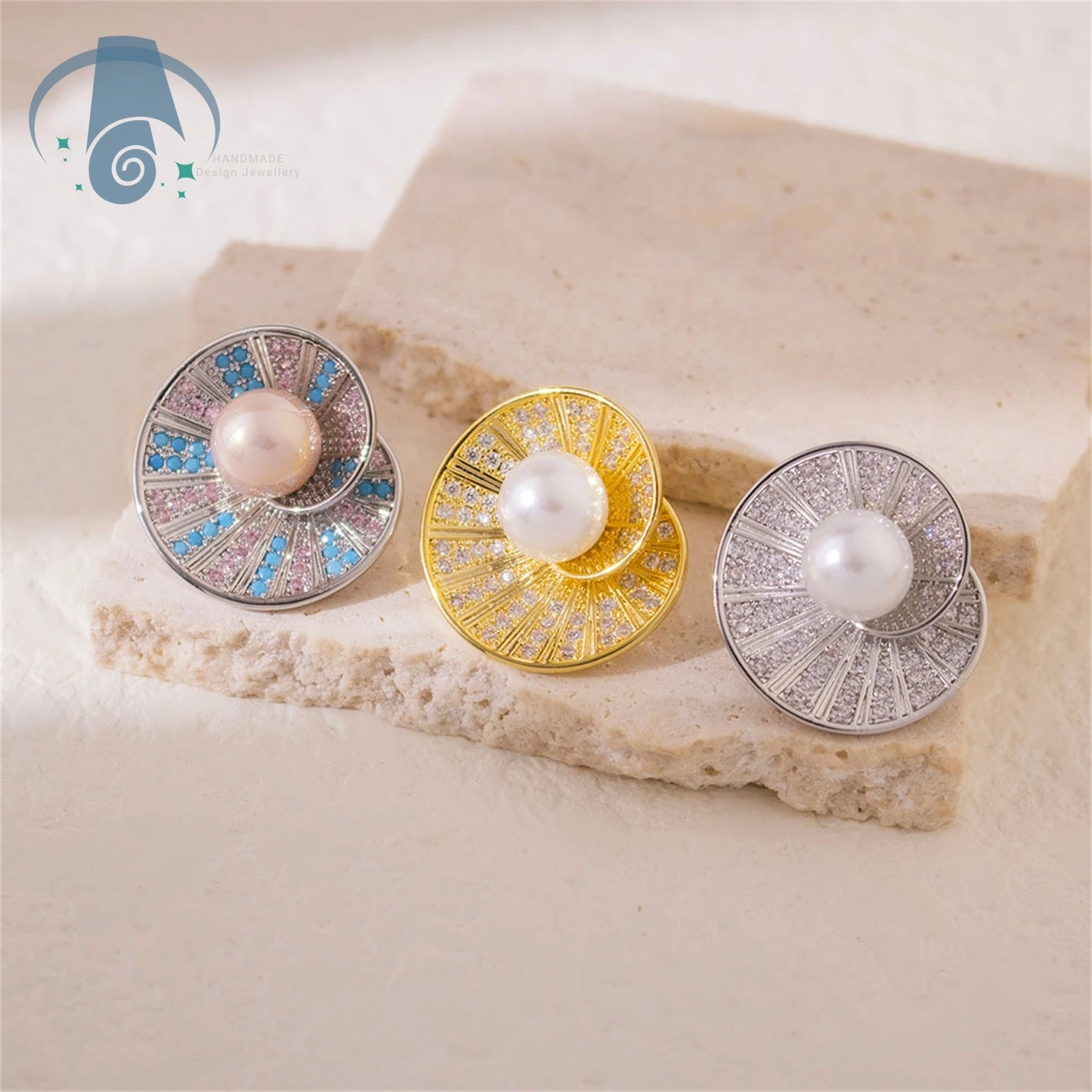Zircon Crystal Stud Earrings Vintage Rotating Thread Design with Pearl Elegant Dangle Earrings for Women Fashion Party Jewelry