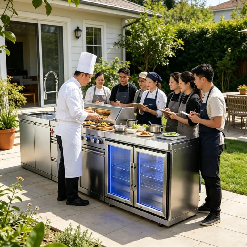 Multi Purpose Outdoor Kitchen Island Stainless Steel Gas Grill Sink Prep Table For Garden Patio Deck Customized