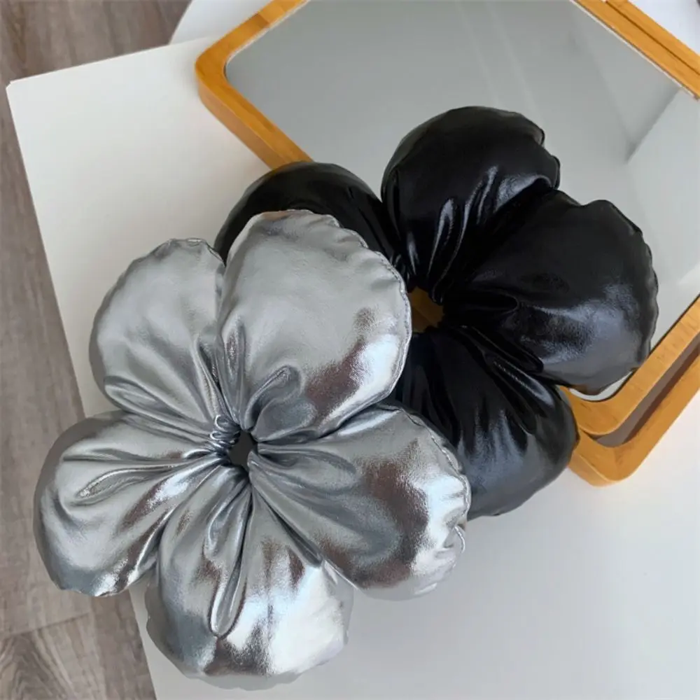 

Trendy Korean Style Flower Scrunchies Cloth Denim Large PU Scrunchies Oversize Hair Rope Exaggerated Hair Ring Ladies