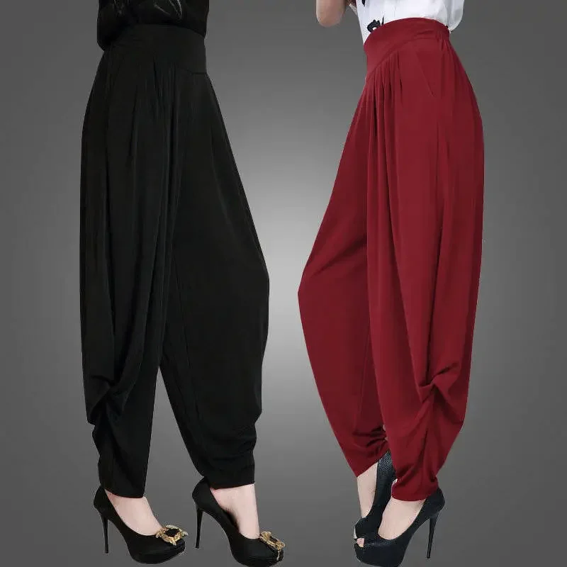 

spring Summer women fashion harem pants Elastic band high waist Loose wide leg Loose casual Solid Harajuku radish Trousers 2024