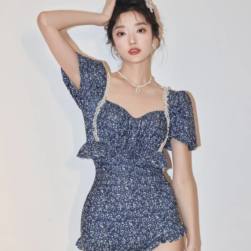 Swimsuit for Women with Pure Desire High-end Feeling Japanese Sexy Backless Floral Style Gathered Skirt Style One-piece Swimsuit