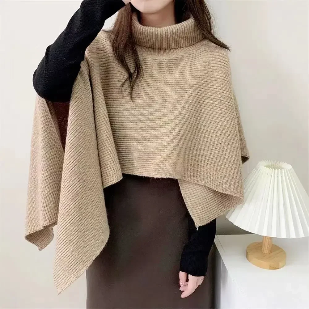 

High Collar Irregular Pullover Sweater Cape Women's Tops Sleeveless Autumn And Winter Outer Tower Turtleneck Knitted Scarf Neck