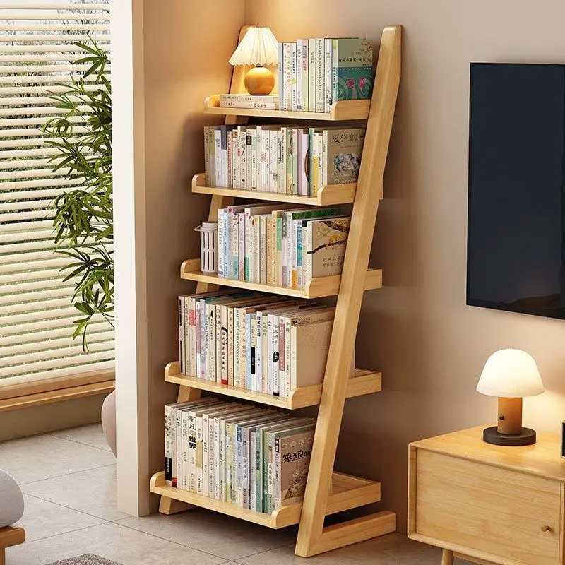 Solid Wood Storage Furniture - 5-Tier Open Bookshelf Thickened Frame for Living Room Study Corner Multi-Purpose Home Organizer