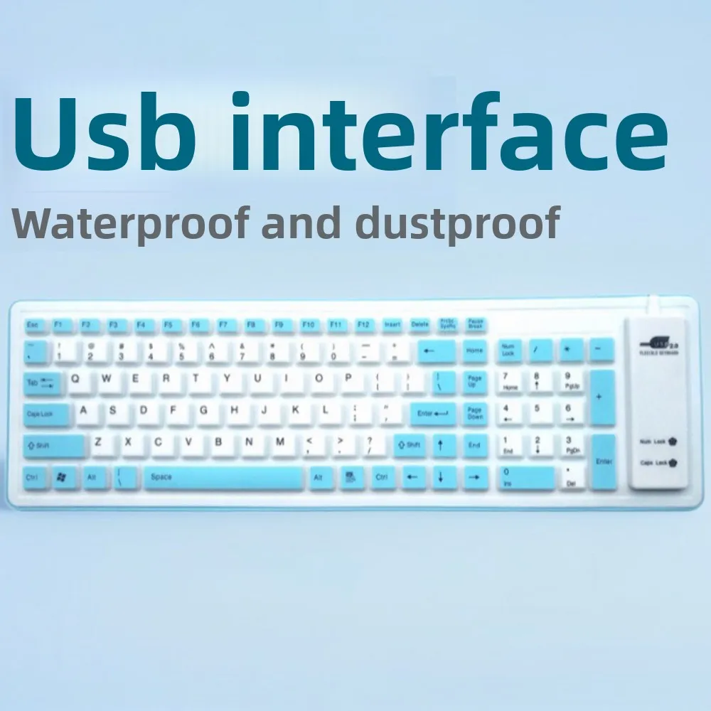 

USB-интерфейс, мягкая силиконовая гибкая клавиатура, складная 103-клавишная USB-клавиатура, портативная водонепроницаемая проводная клавиатура для офисного использования