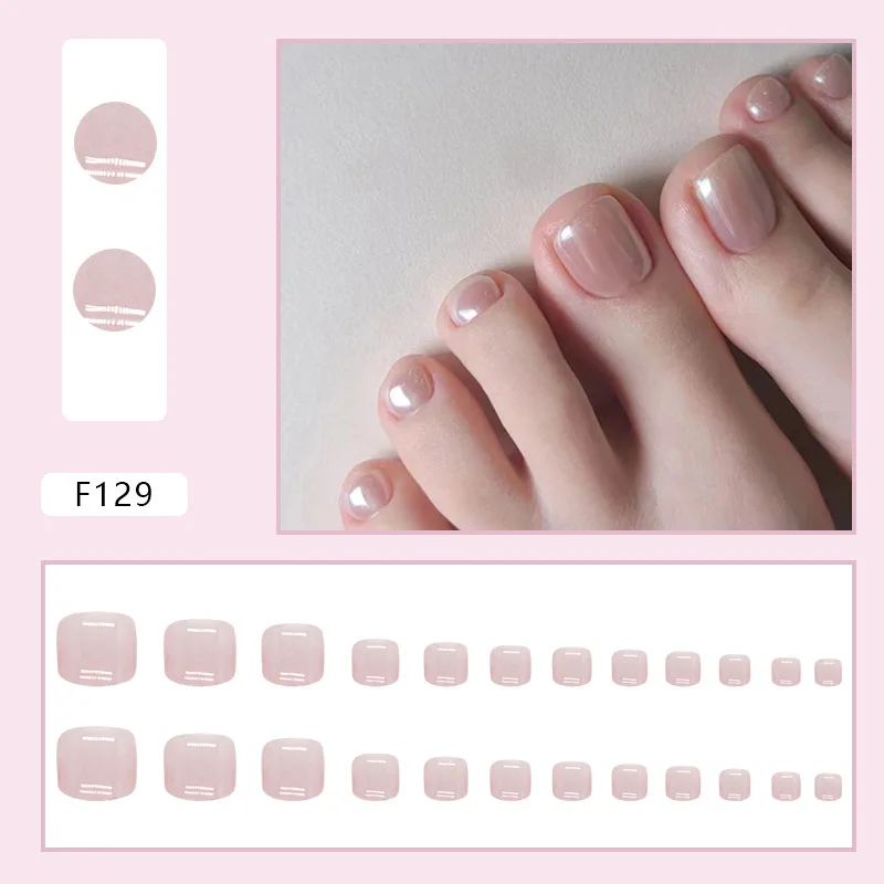 24pcs Aurora Pink Fake Toenail Girl Lady Full Cover Wearable Press on Toenail Sweet Korean Artificial Toenails Free Shipping