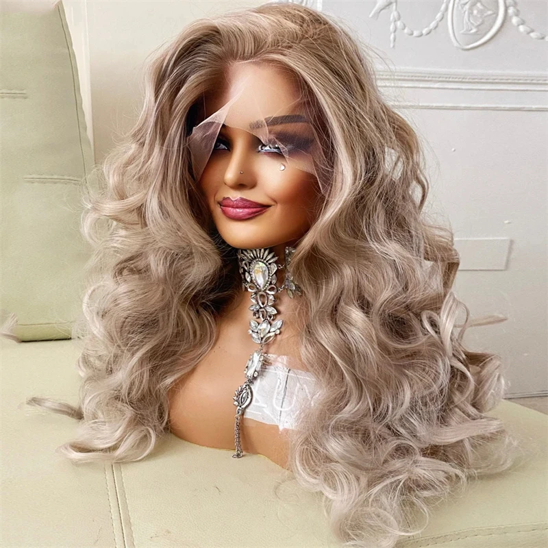 Ombre Ash Blonde Colored 13X4 Lace Front Wig 100% Real Human Hair Pre Cut Preplucked Body Wave Transparent Closure Frontal Wigs