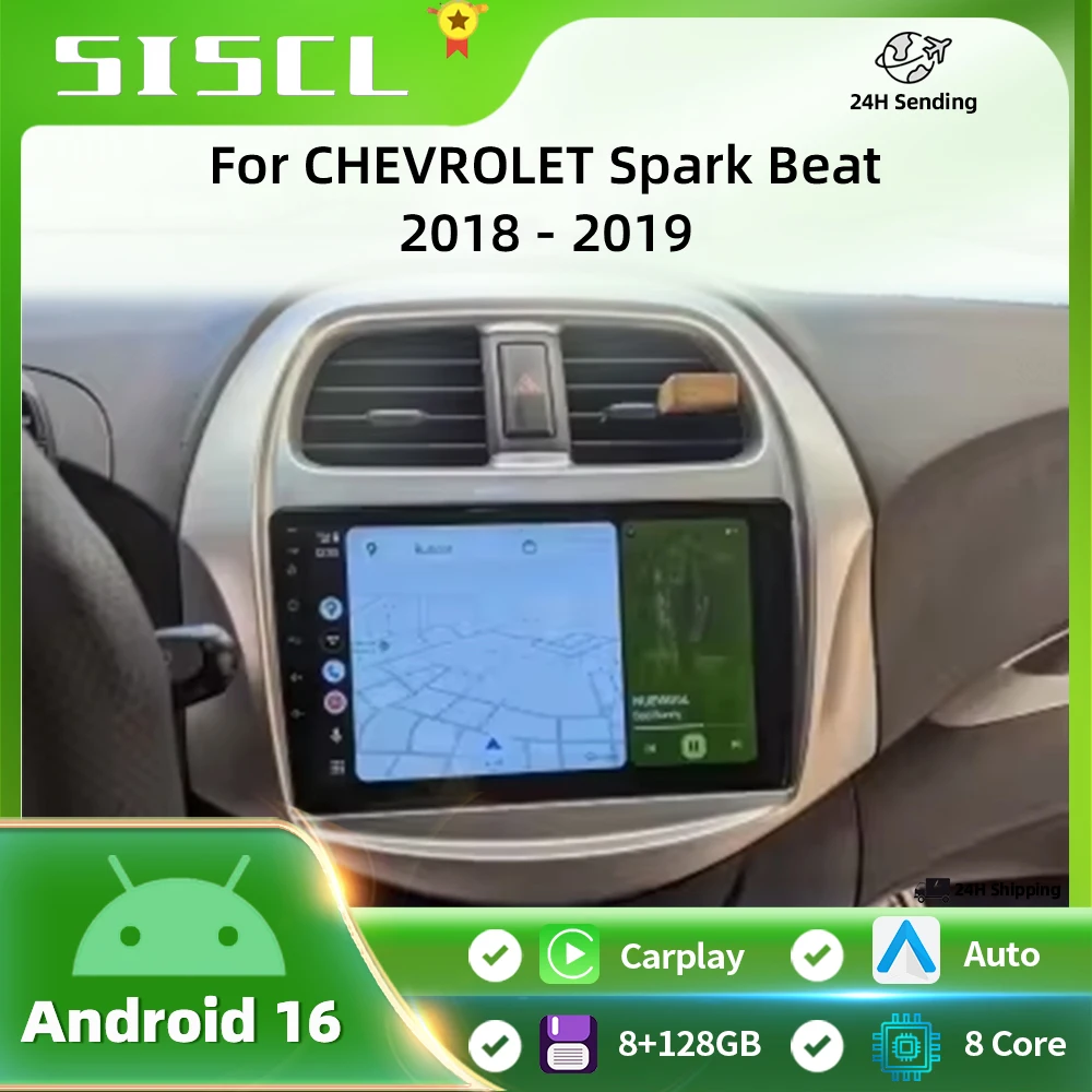 

SISCL 9 Inch Car Stereo with Screen for Chevrolet SPARK BEAT Android Auto Wireless Carplay 4G Electronics Navigation with Frame