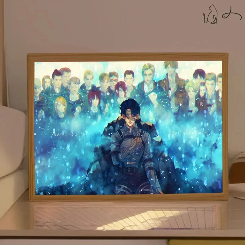 Attack On Titans Anime Figure Photo Led Night Light Painting Eren Jaeger Ackermans Shingeki No Kyojin Desk Room Decoration