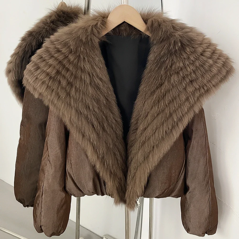 OFTBUY Oversized Quilted Outerwear Warm Winter Wear Smooth Zipper Duck Down Jacket Female Women Genuine Fox Fur Winter Coat