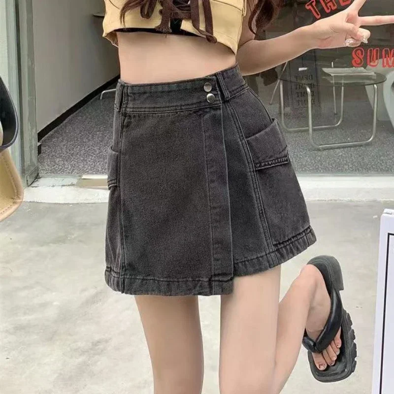 

Denim Mini Skirts Women Vintage Sexy Summer Streetwear Solid American Retro Casual Baggy All-match Daily Girl Aesthetic Faldas