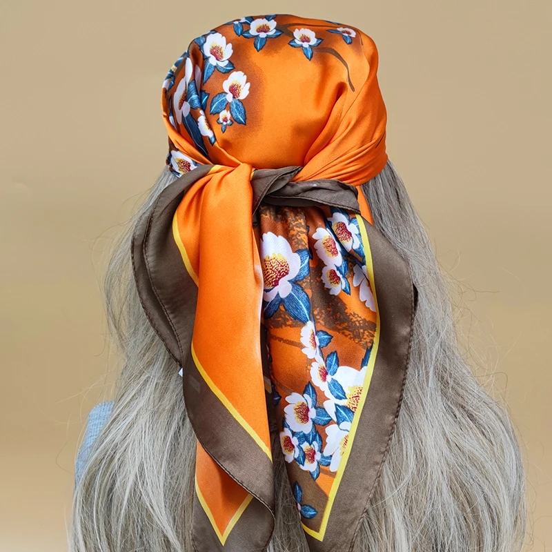 Women New Design Style Headscarf The Four Seasons Beach Scarves 2023 Popular Sunscreen Silk Hijab Luxury 70X70CM Square Kerchief