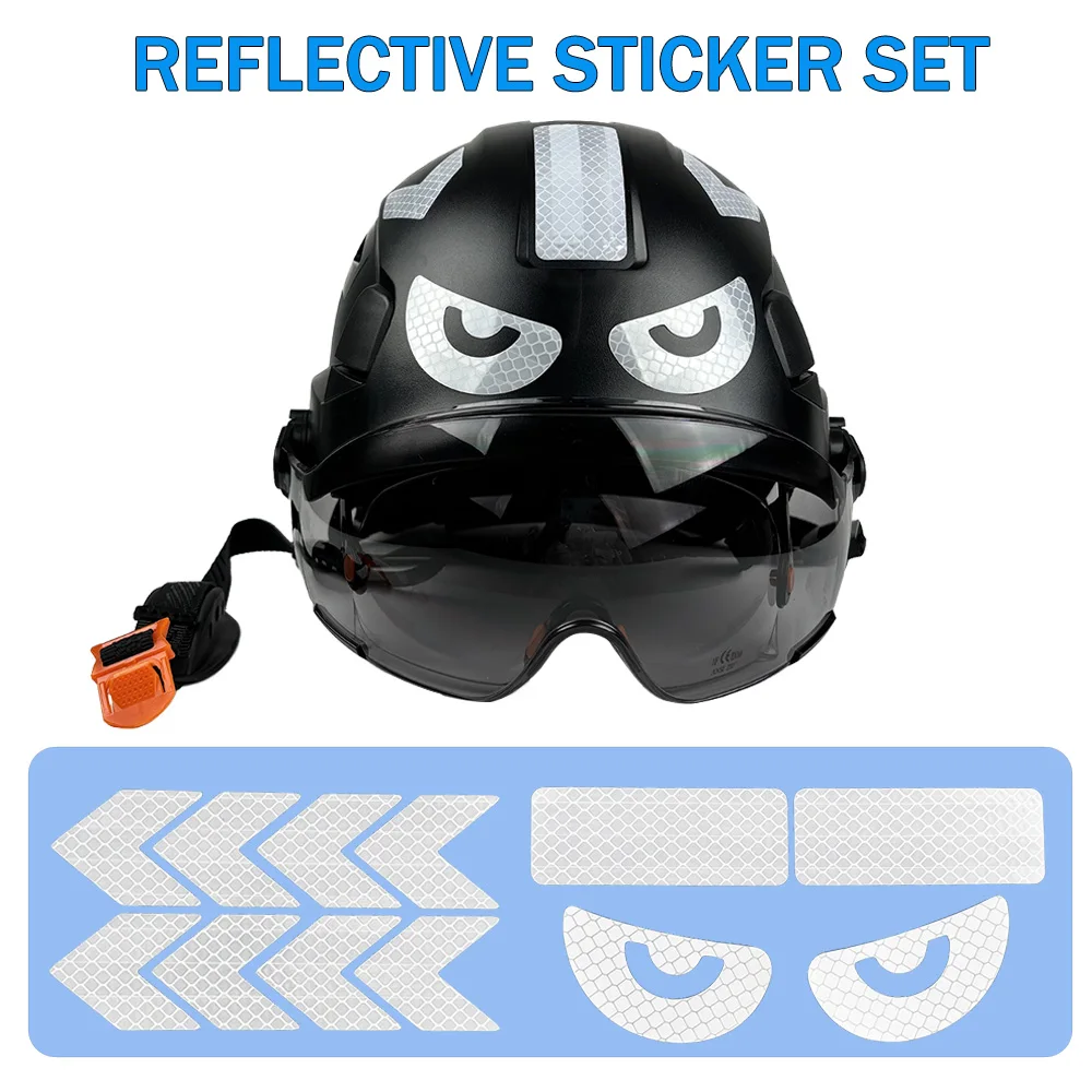 خوذة أمان البناء CE مع نظارات مدمجة غطاء للأذنين ملصقات عاكسة قبعة صلبة مع قناع قابل للتعديل بفتحات تهوية ABS