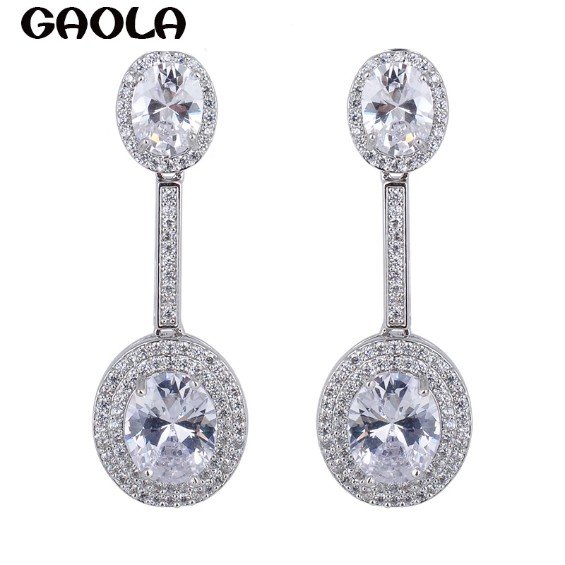 GAOLA Hot Sale Vintage Elegant Jewelry Double Round Austria Cubic Zirconia White Gold Color Earrings For Woman GLE5473