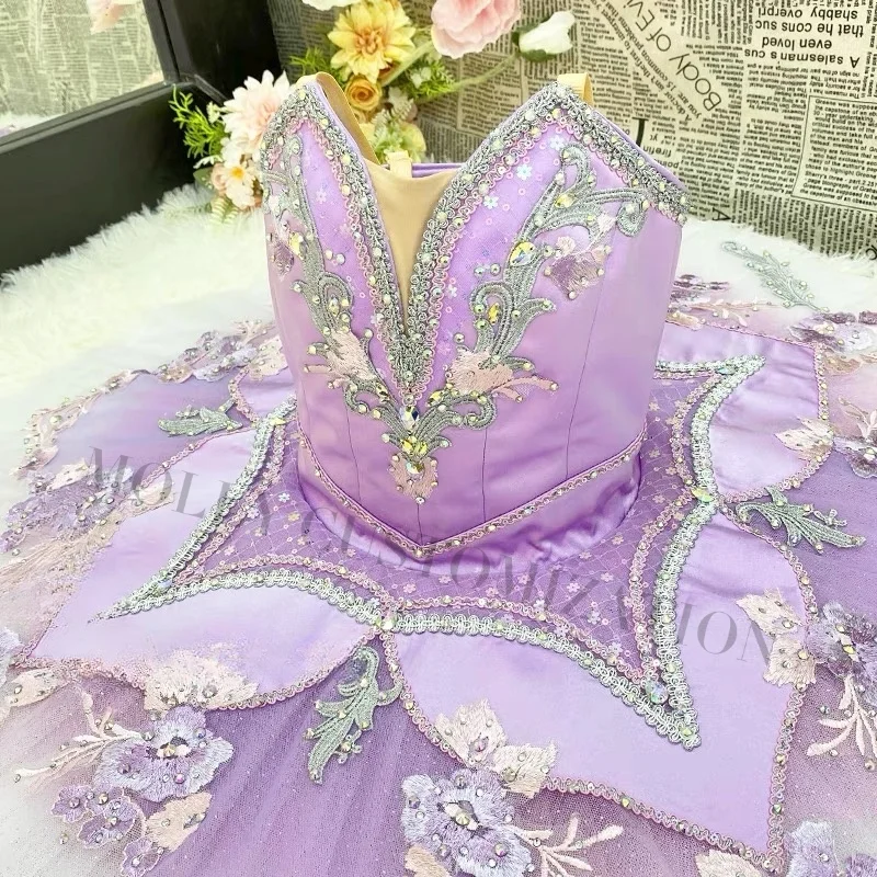 

Элитная новая фиолетовая градиентная юбка-пачка для балетных выступлений и конкурсов в стиле «Спящая красавица», пошитая на заказ для взрослых и детей