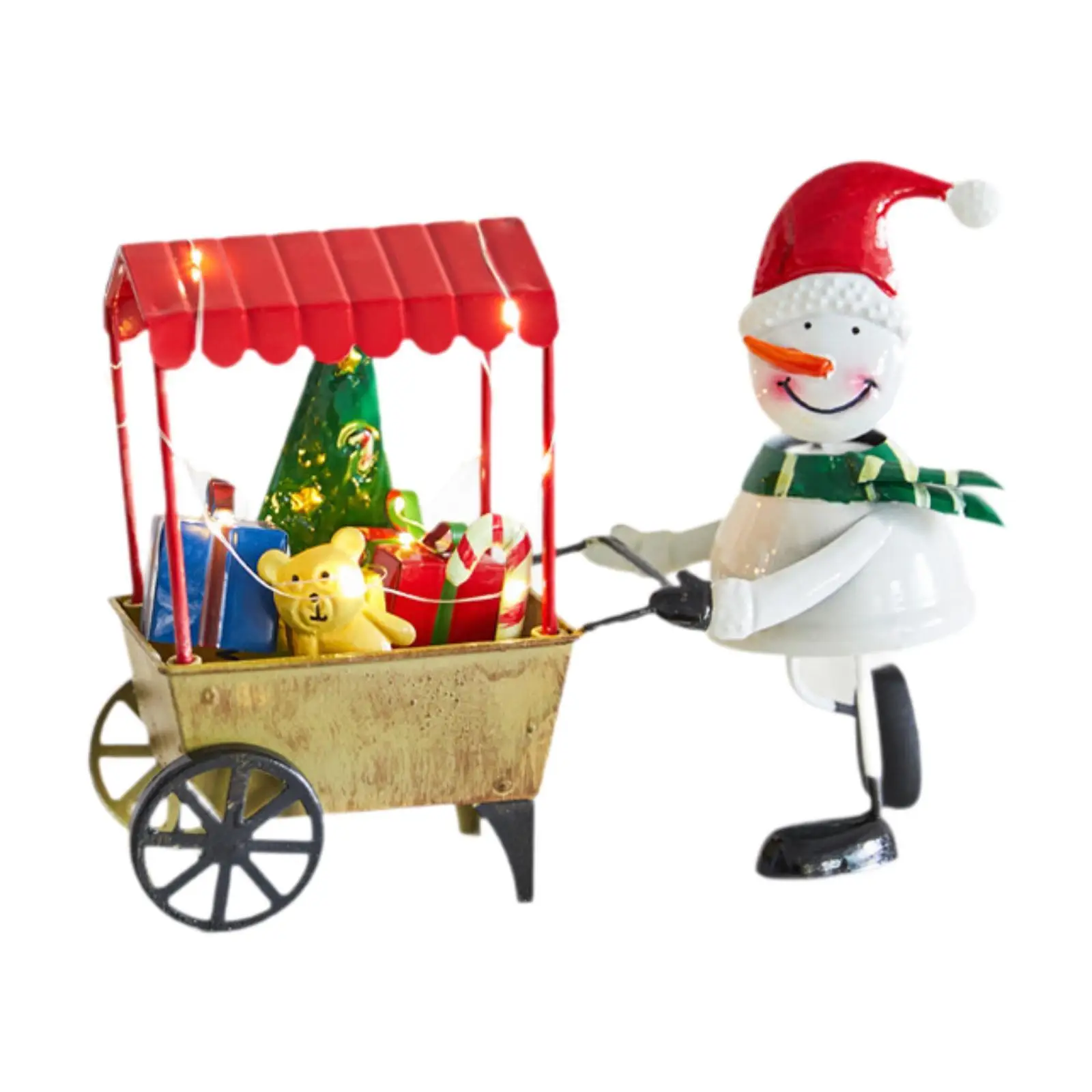 Christmas Snowman with Cart Statue Tabletop Decoration for Table Fireplace