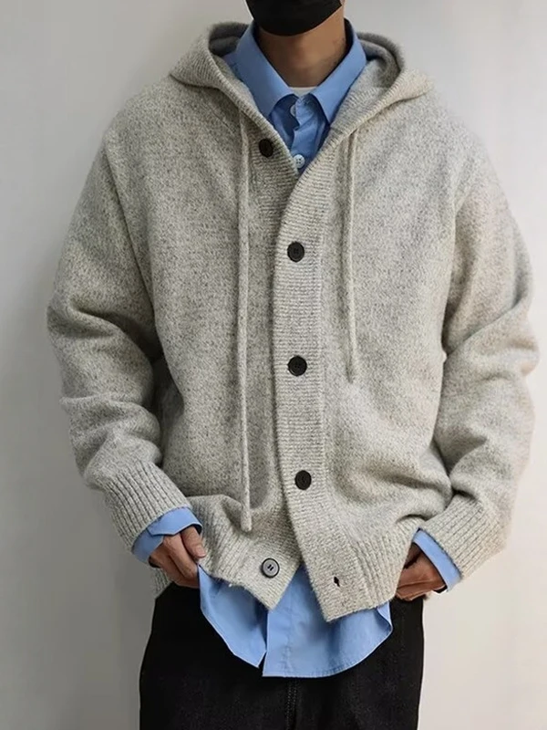 

2025 New Men's Lazy Sle Hooded Knitwear Button Cardigan Casual Loose Fit Soft Polyester Fiber Inner Warm Winter Sweater