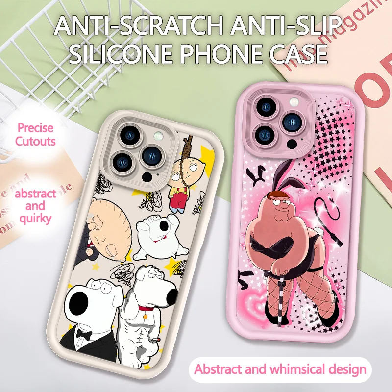 Funda Divertida de Dibujos Animados de Peter Bunny Girl, Brian y Stewie para iPhone 17 Air, 16, 16E, 15, 14, 13, 12, 11 Pro Max, X, XS, X S Max, XR, SE 2020, SE4, 7, 8