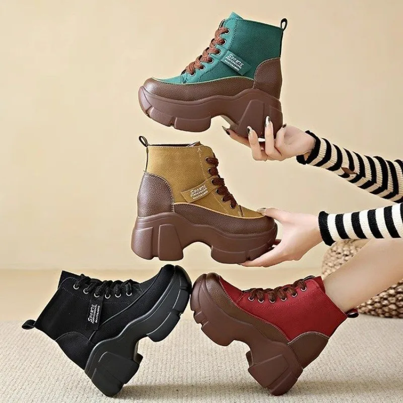 

Women's Chunky Sneakers New Fashion Lace Up Ankle Boots for Women Platform Shoes Outdoor Increase Height Casual Women's Boots