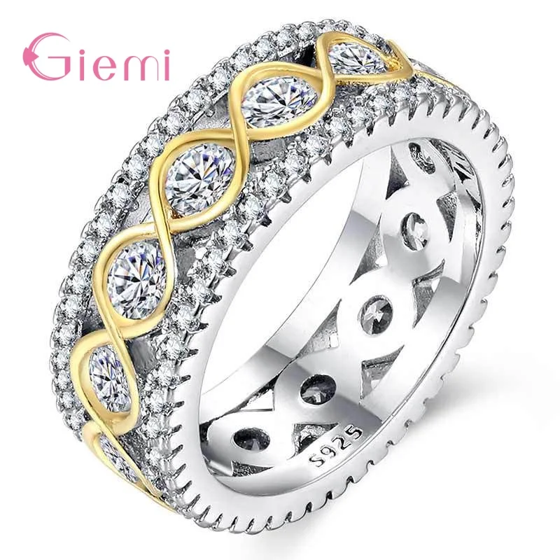 Infinity Forever Love Promise Ring 925 Sterling Silver Gold Simulant Cubic Zircon Wedding Band Ring For Women