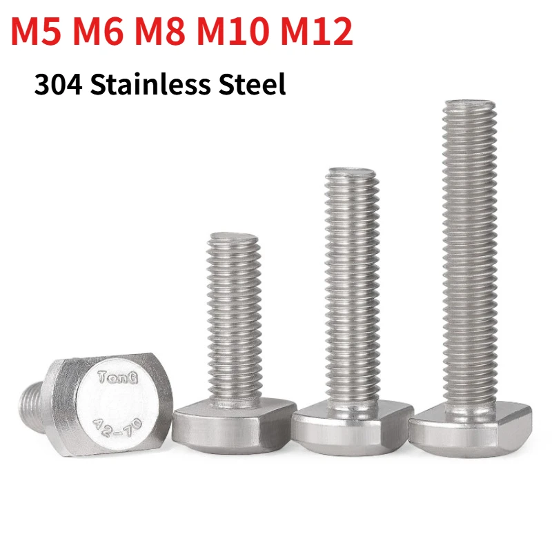 304 Stainless Steel T Head Bolt DIN186 Square T Slot Bolt T-type Screw for Machine Tool Worktable M5M6 M8 M10 M12 Length:12-60mm