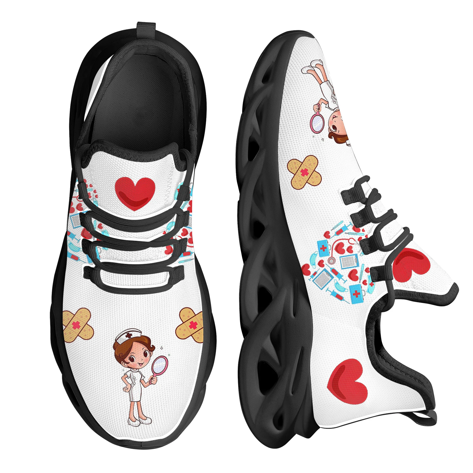 INSTANTARTS Lightweight Mesh Swing Sneakers Women's Cushion Shoes Nurse Medical Healthcare Print Ladies Walking Footwear Gifts