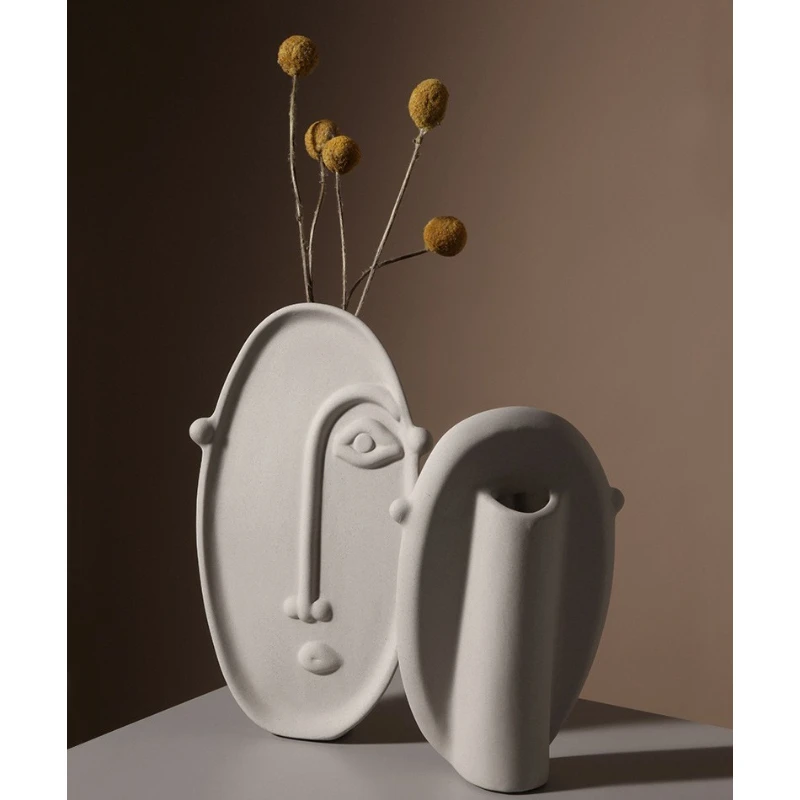 Retro Wabi Sabi Style Face White Plain Ceramic Vase Creative Home Decoration Ornaments Artistic and Minimalist Flower Vase