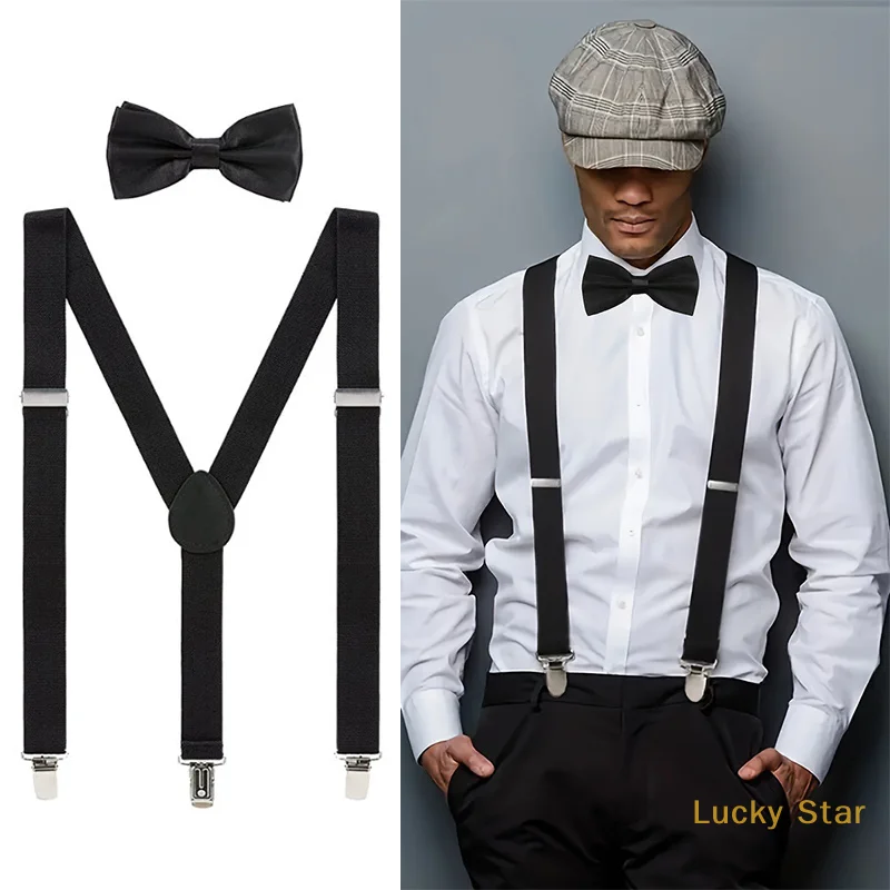 

Men's Suspenders & Bow Tie Set Adult Narrow Suspenders With Bow Tie