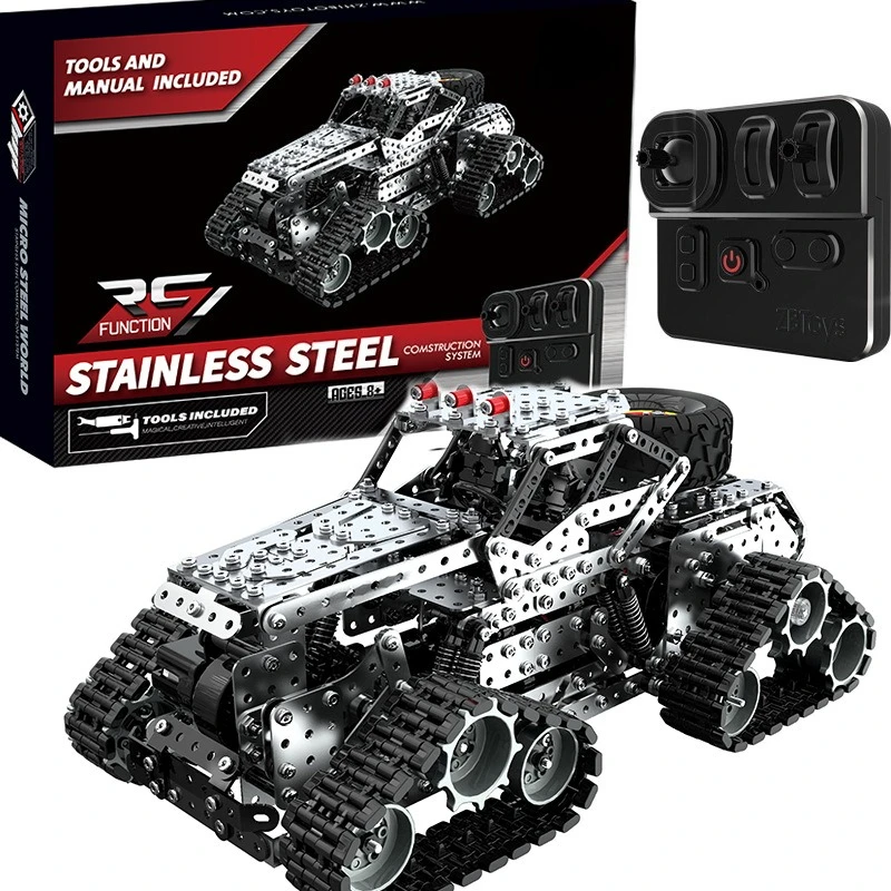 DIY Metal Remote Control car Blocks Assembly 3D RC Tank Models 2.4G Steel RC Toy for Kids Toys Radio Controlled Puzzle Building