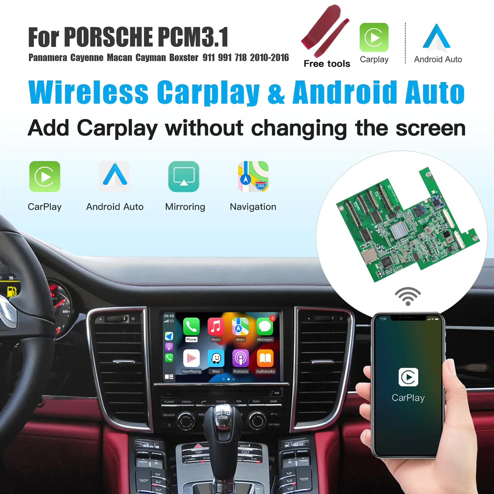 CARABC Wireless Carplay Android Auto Fits For Porsche PCM3.1 Panamera Cayenne Cayman Macan Boxster 911 991 718 Reverse Camera