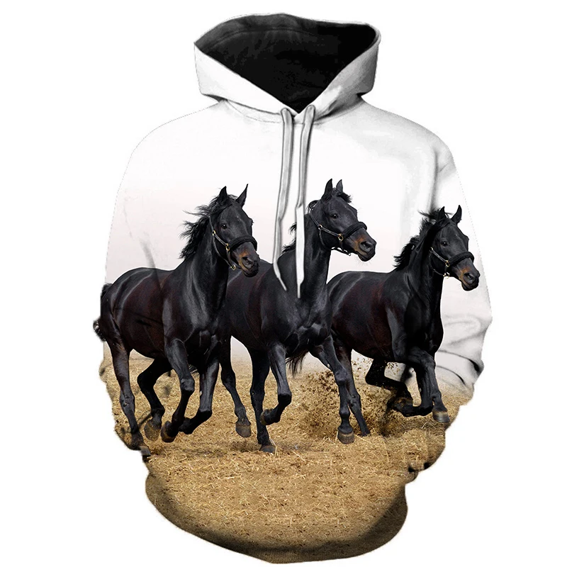 Hoodies 3d Print Animal Rrun Quickly Horse Sweatshirts Boys Girls Unisex Hooded Fashion Sweatshirts kids Long Sleeve Hoodie Coat