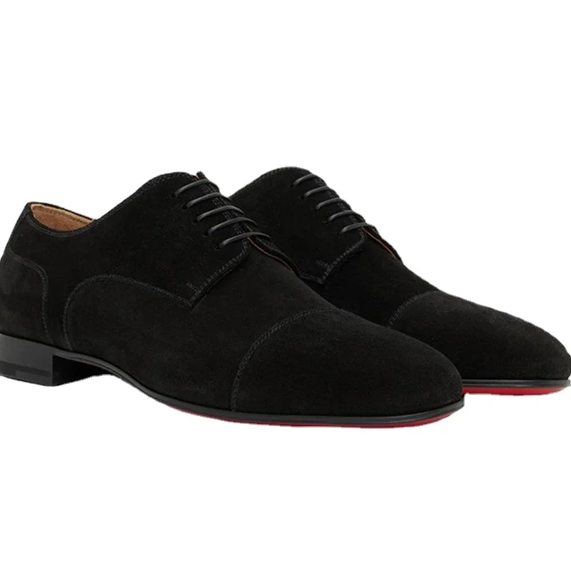 Sapatos de derby com cordões artesanais para homens, sola vermelha, sapatos de rebanho preto, respirável, novo