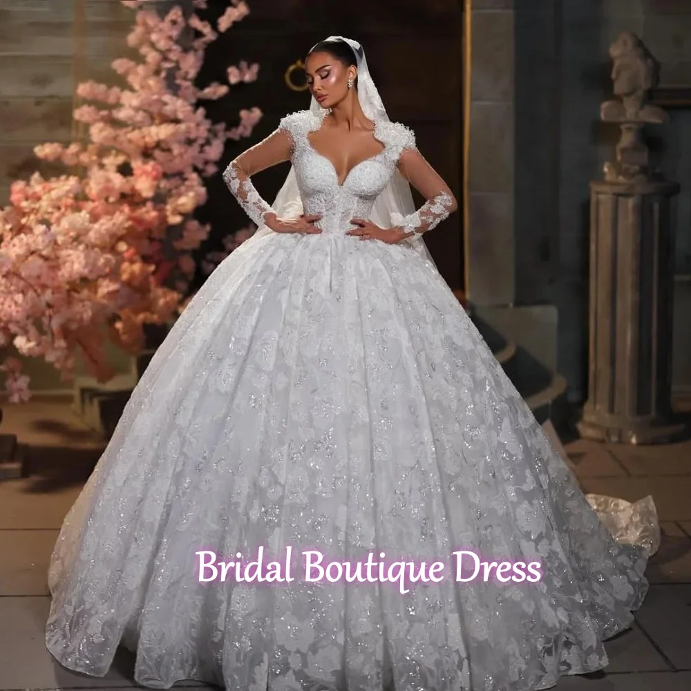 

Изысканное бальное платье с милой кружевной аппликацией по индивидуальному заказу, свадебное платье, бальное платье с длинными рукавами, свадебное платье Vestido De Novia