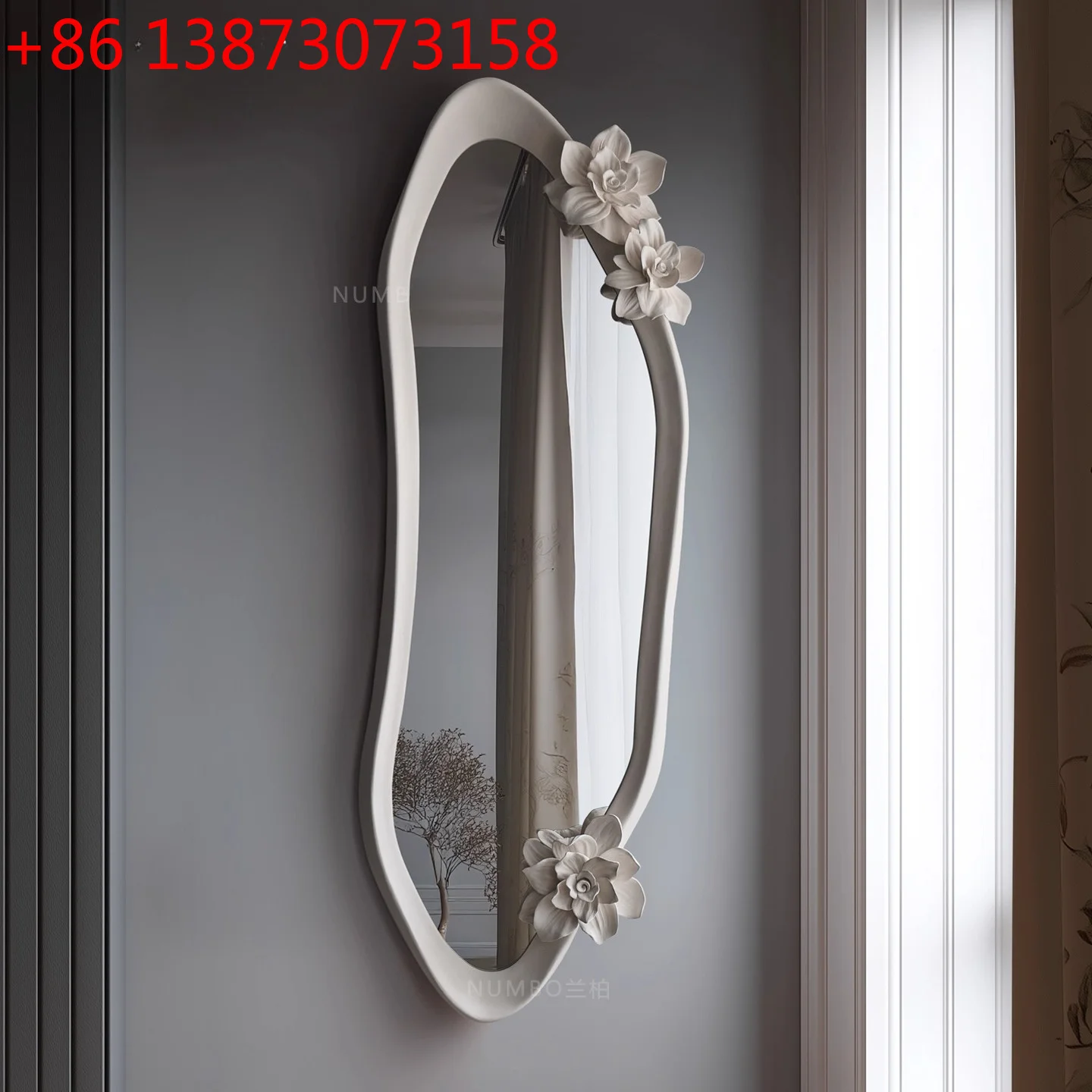 French engraved wall hanging full-length  Clothing store Beauty salon High value cream mirror