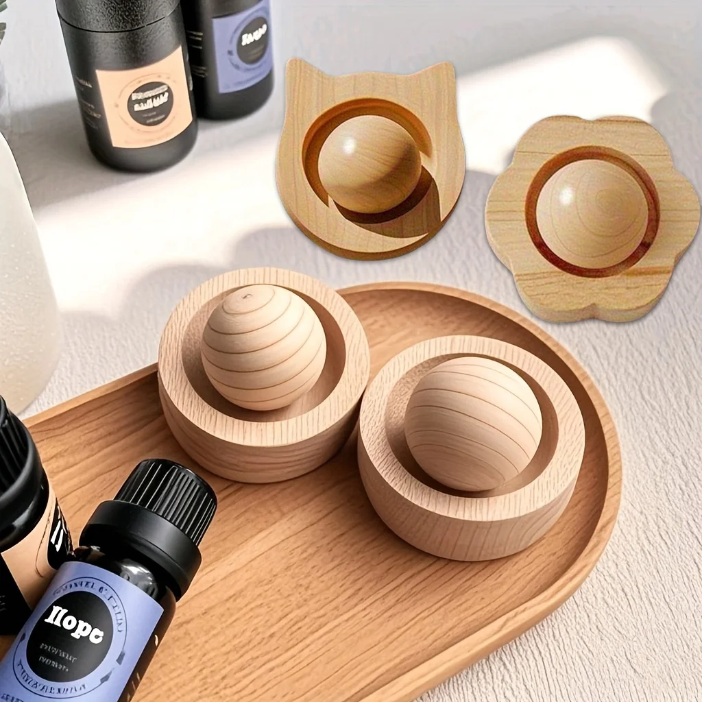 Solid Wood Spherical Essential Oil for Fragrance Expansion,Bedroom Aromatherapy,Car Decoration,Long-lasting Fragrance Retention