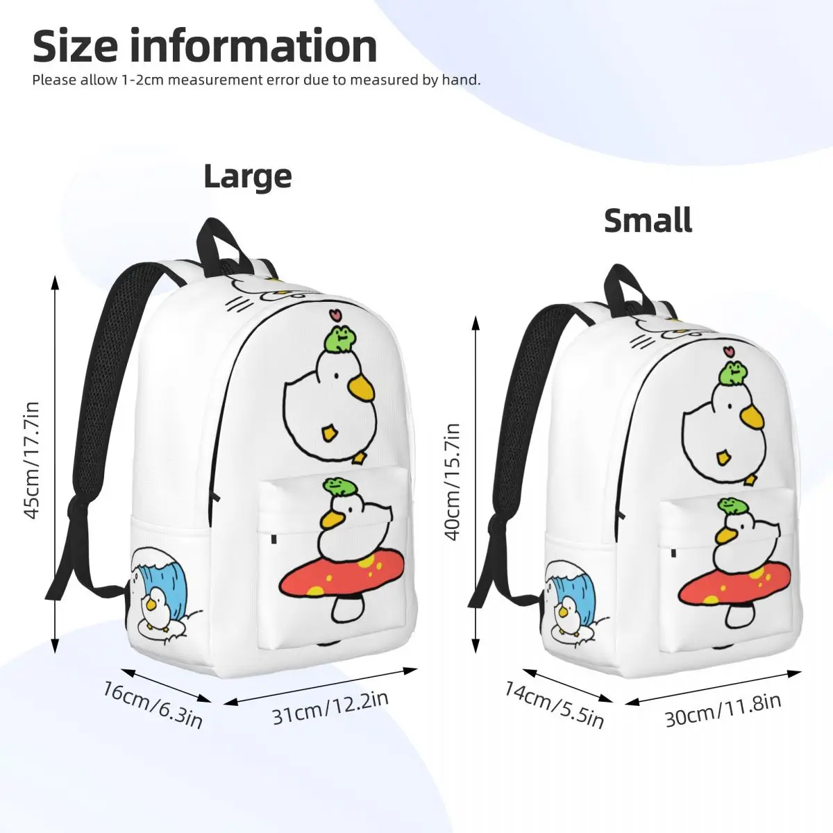 Kawaii Surfing Duck Backpack for School Student Schoolbag Cute Frog Cartoon Book Bags Girl Women Casual Daypack Outdoor