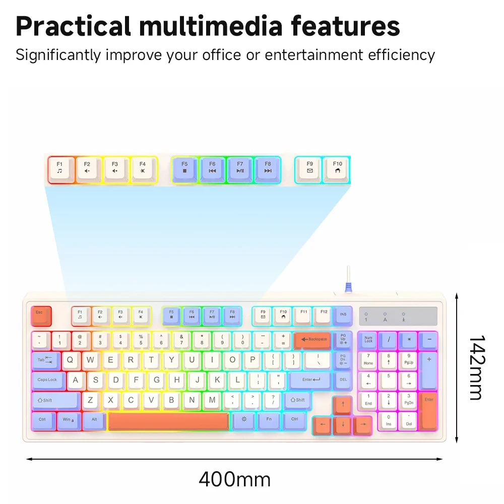Backlit 98 Keys Wired USB Gaming Silent Keyboard for Notebook Tablet PC Laptop Office Adjustable Volume Keyboard Italy Spanish