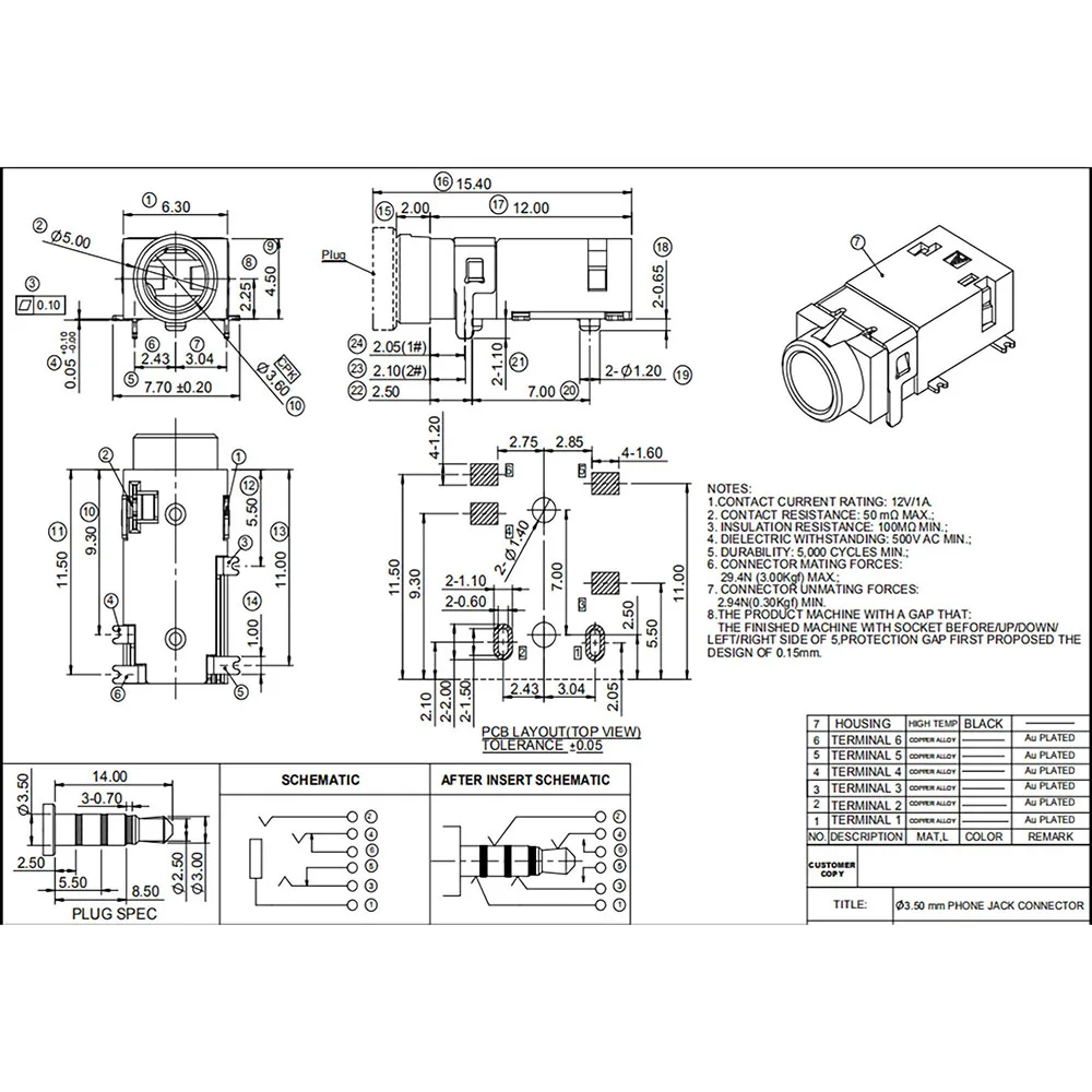 10PCS 3.5mm jack Female Audio Connector 6 Pin DIP Headphone Jack Socket PJ-342-6P Audio Interface Audio Jack Black