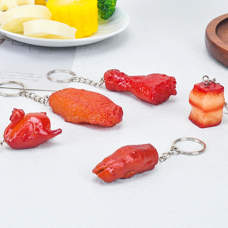 Funny PVC Pork Belly Chicken Wings Roast Chicken Bag Pendant Fashion Hanging Jewelry Key Ring Creative Simulation Food Charms