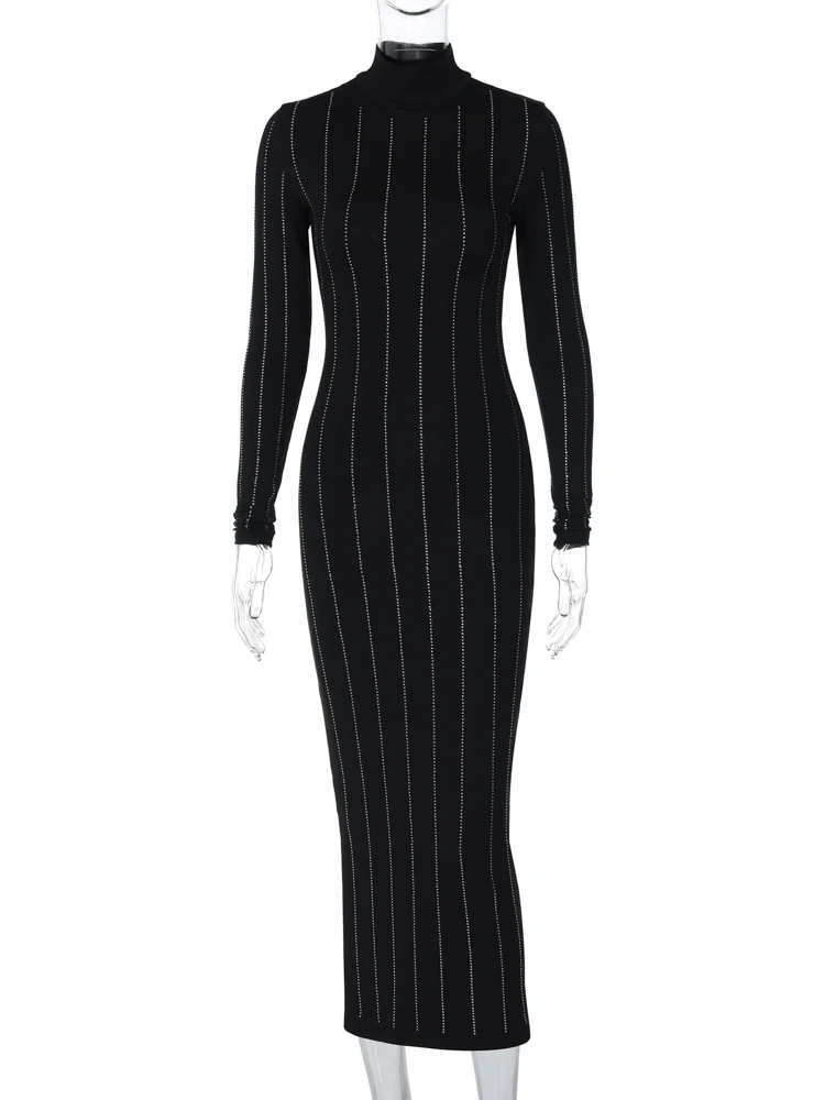 Hawthaw Women 2024 Spring Autumn Long Sleeve Party Club Streetwear Bodycon Black Midi Dress Wholesale Items For Business