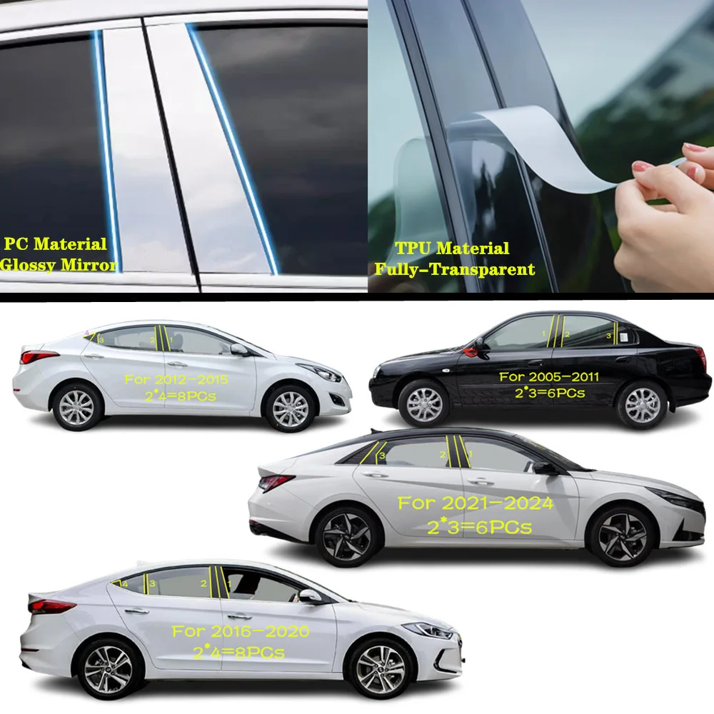 

For Hyundai Elantra Avante 2006-2021-2023 Car TPU/Glossy Mirror Pillar Post Cover Door Trim Window Molding Sticker Accessories