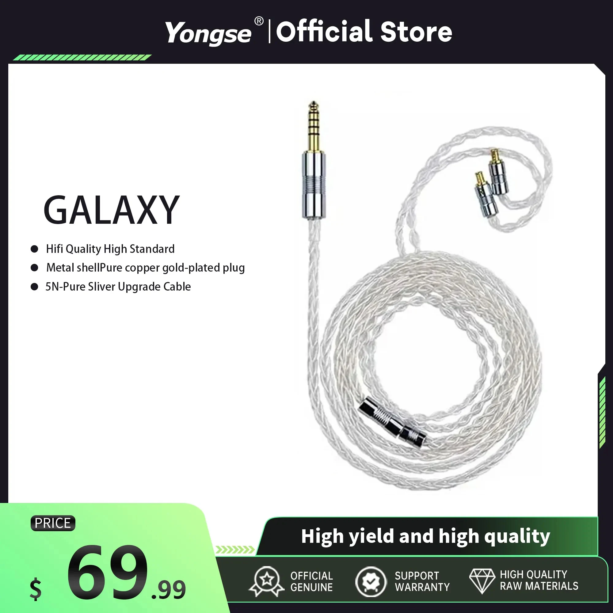 Yongse Galaxy Sterling Silver 8 Core 2.5/4.4mm/0.78 2PIN Balanced mmcx Earphone Upgrade Cable For ime HOLA Zero Winter Aria LAN