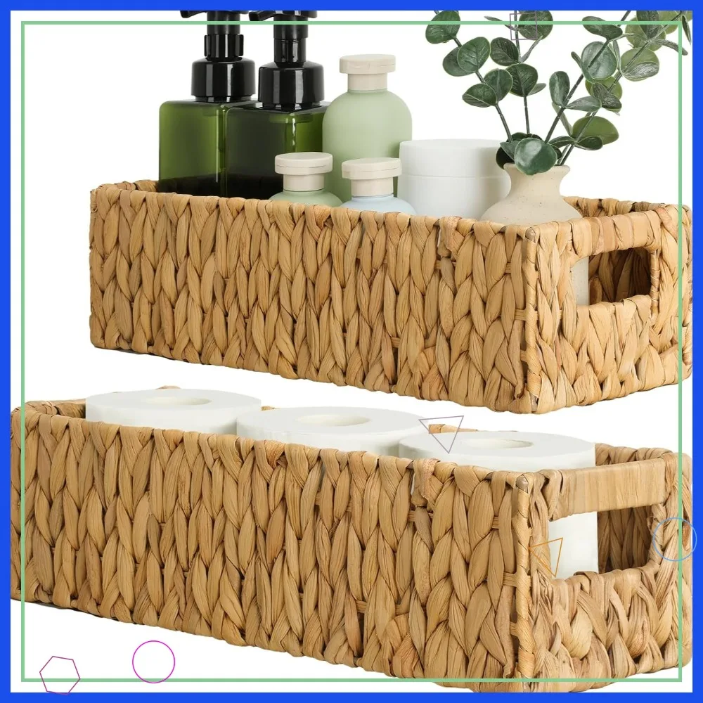 

Плетеные корзины для хранения, органайзер для туалетной бумаги из водяного гиацинта для ванной комнаты и кладовой, комплект из 2 узких корзин