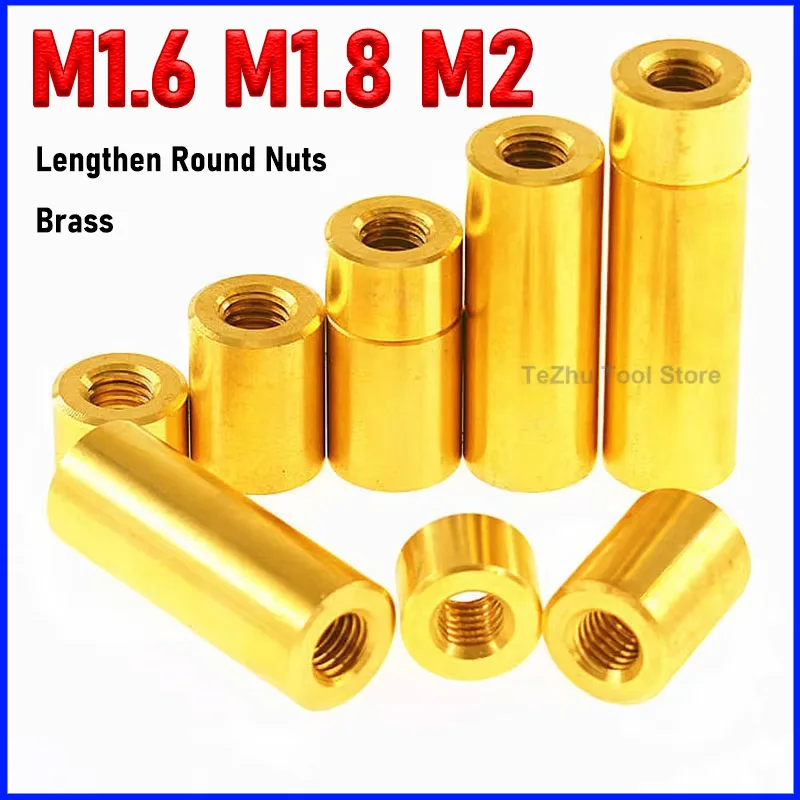 5Pcs M1.6 M1.8 M2 Brass Extend Long Lengthen Round Coupling Nut Connector Joint Sleeve Nuts Copper Round Nuts