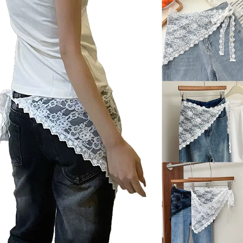 NEW Triangle Short Skirt Half Skirt Butt Curtain Skirt Lace Trim Small Apron Soft Lace Stacked Ins Style Korean Spring Headscarf