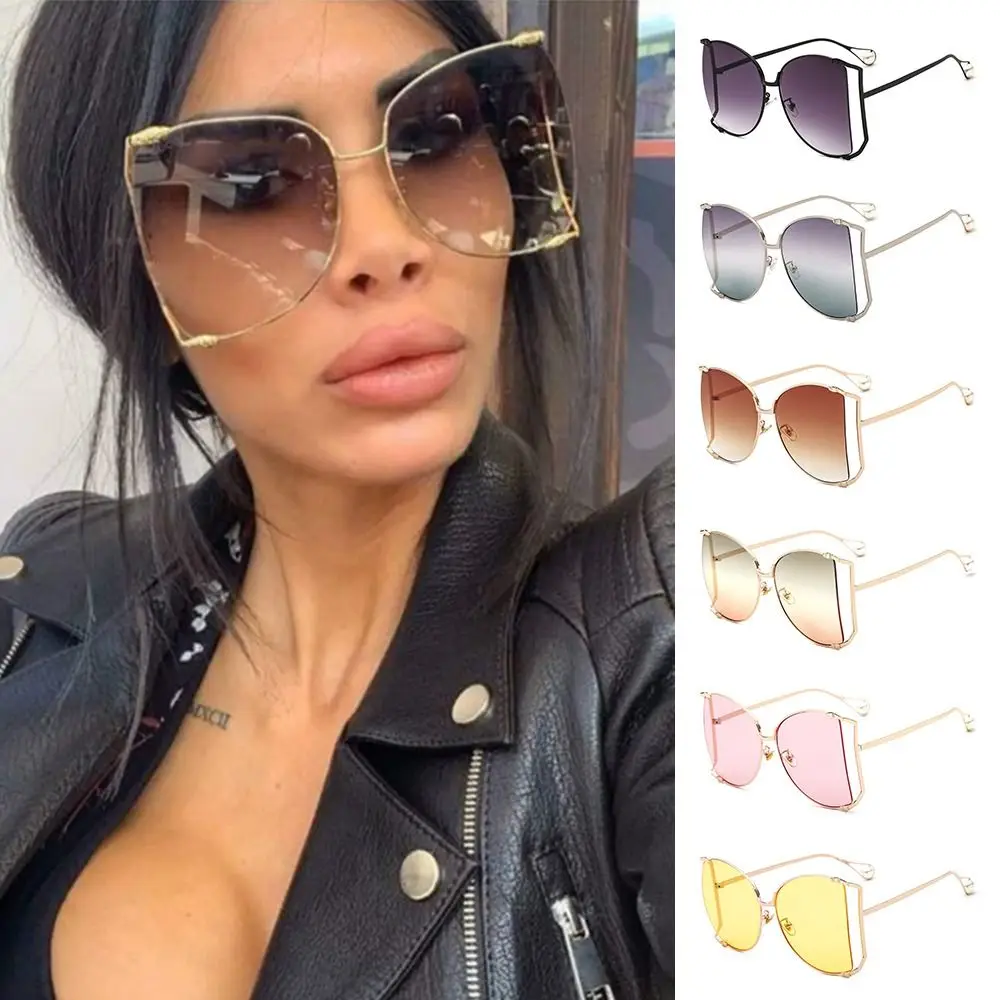 UV Protection Oversized Sunglasses Street Shooting Trendy Metal Hollowing Shades Colorful Pearl Design Sun Glasses