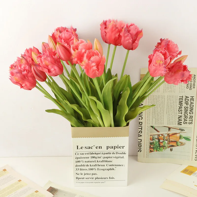 

5 Heads Artificial Parrot Tulip Real Touch DIY Latex Floral for Mother's Day Easter Valentine's Day Gifts Wedding Decor Bouquet