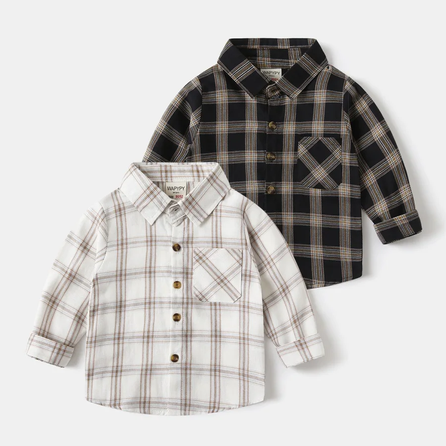 2026 New Boys Plaid Shirt Long Sleeve Lightweight Breathable Kids Casual Cotton Top Boys Shirts