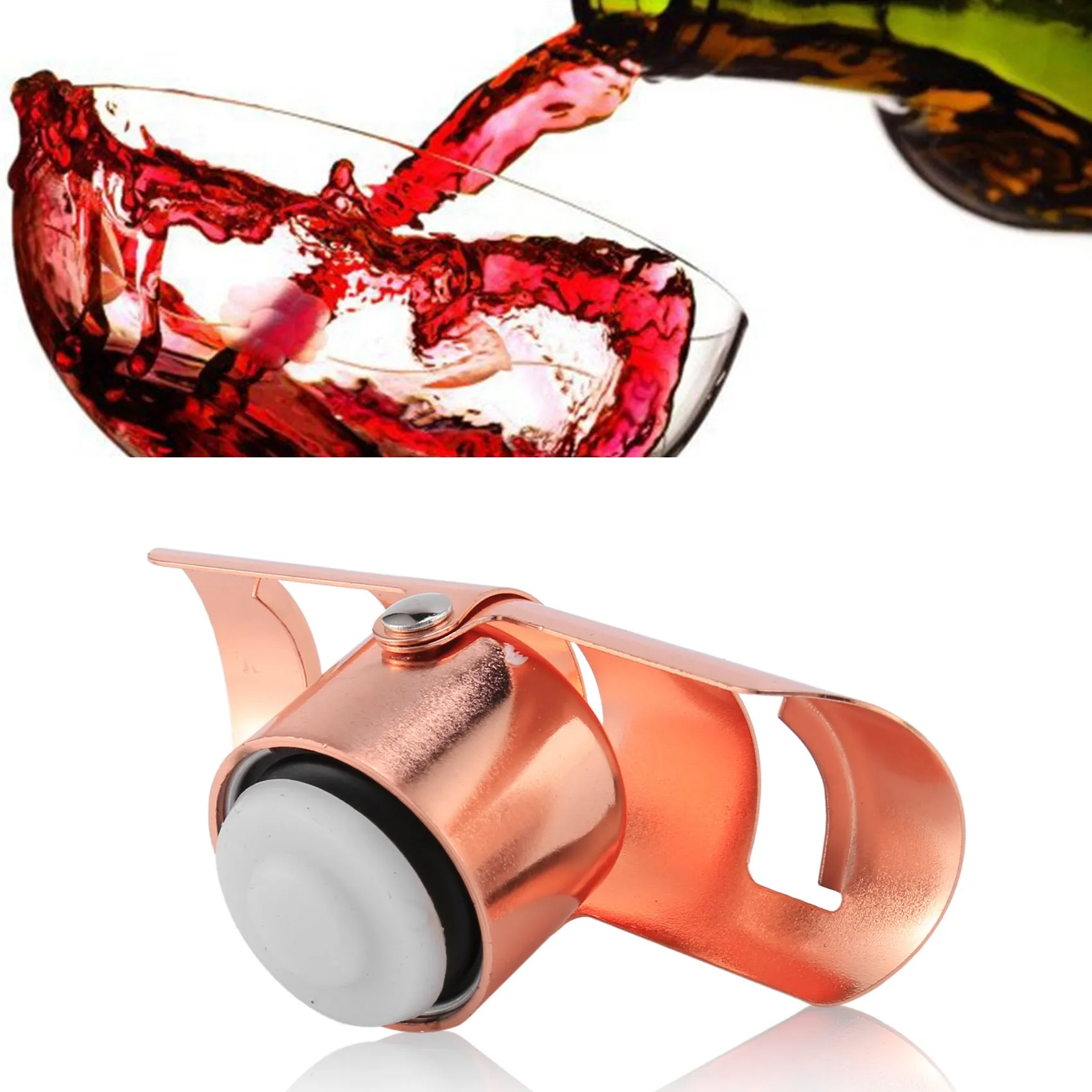 AEE4-Champagne Bottle Stopper Rose Gold Stainless Steel Champagne Sealer Plug Super Powerful Vacuum Seal Reusable Wine Saver
