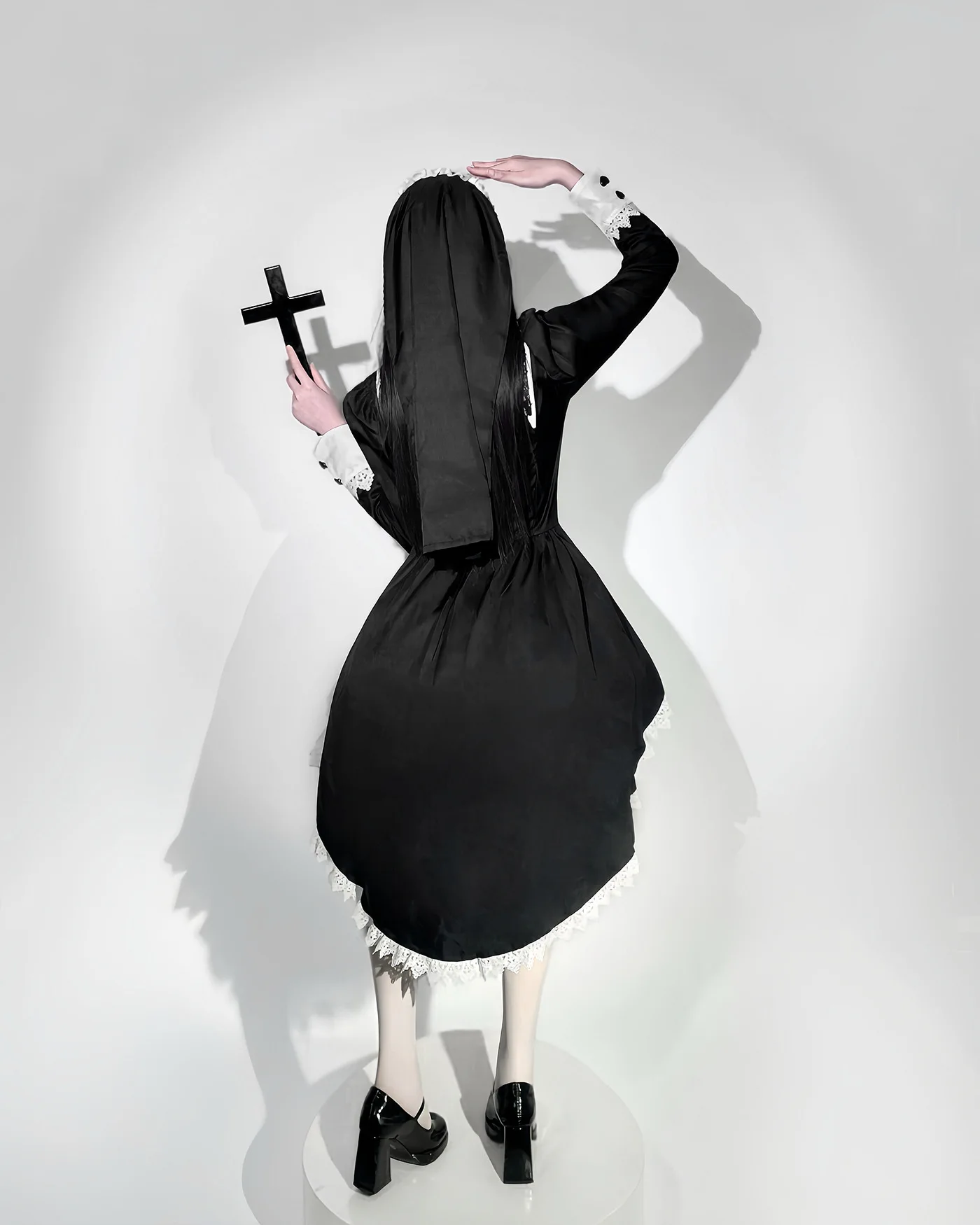 S -5XL Schwarzer Gothic Nonnenrock Cosplay Kostüm Karneval Mädchen Anime Kreuz Nonnenrock Beliebtes Party Halloween Y2k Schleppe Kleid 2025 – Detail 8